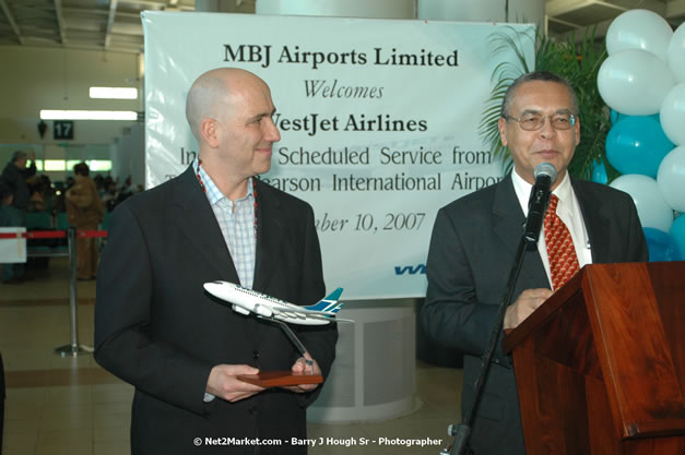 MBJ Airports Limited Welcomes WestJet Airlines - Inaugural Scheduled Service From Toronto Pearsons International Airport - Monday, December 10, 2007 - Sangster International Airport - MBJ Airports Limited, Montego Bay, Jamaica W.I. - Photographs by Net2Market.com - Barry J. Hough Sr, Photographer - Negril Travel Guide, Negril Jamaica WI - http://www.negriltravelguide.com - info@negriltravelguide.com...!